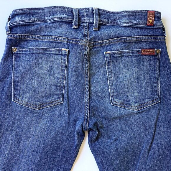 7 For All Mankind Womens Flare Wide Bootcut Jeans 28 Raw Hem Zippers Low Rise - Picture 10 of 15